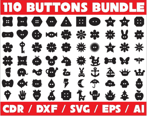 2022-06-01 (3) 110 Buttons Bundle Vector Pack - Laser Cut & CNC Files (CDR, DXF, SVG, EPS)