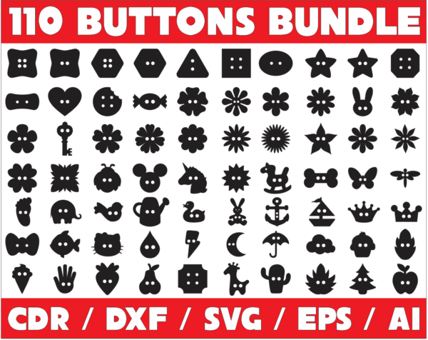 2022-06-01 (3) 110 Buttons Bundle Vector Pack - Laser Cut & CNC Files (CDR, DXF, SVG, EPS)