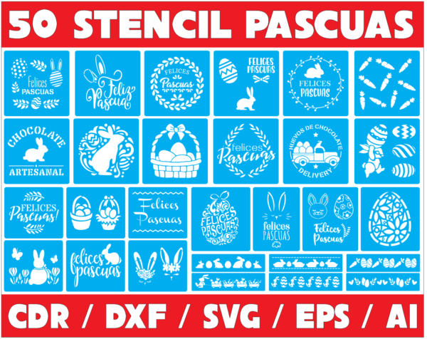 2023-03-04 (3) 50 Easter Stencil Vector Pack - Laser Cut & CNC Files (CDR, DXF, SVG, EPS, AI)