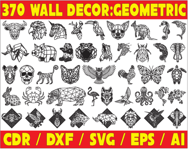 2024-01-03 (1) 370 Geometric Animals Wall Decor Vector Pack - Laser Cut & CNC Files (CDR, DXF, SVG, EPS, AI)