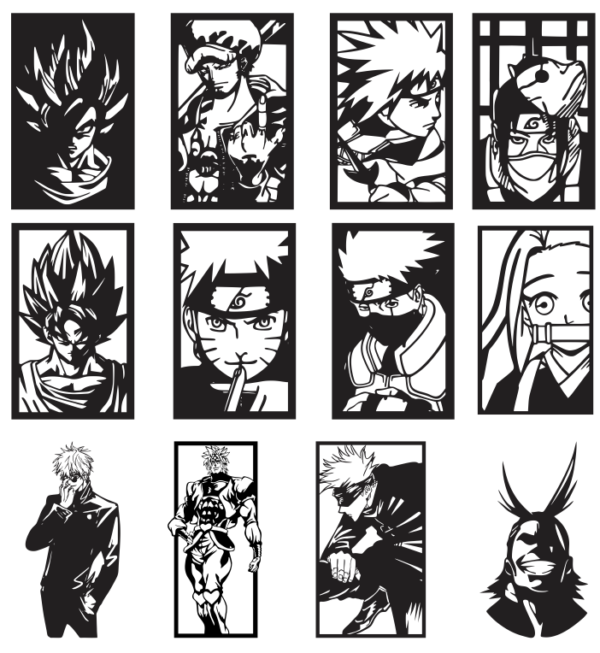 2024-01-29 (11) 110 Anime Wall Decor Vector Pack - Laser Cut & CNC Files (CDR, DXF, SVG, EPS, AI)