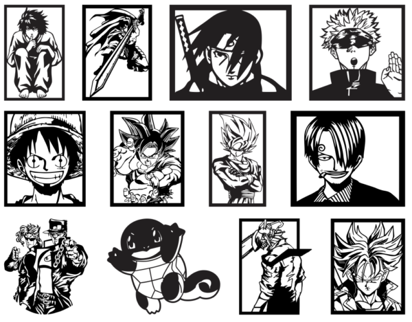 2024-01-29 (12) 110 Anime Wall Decor Vector Pack - Laser Cut & CNC Files (CDR, DXF, SVG, EPS, AI)