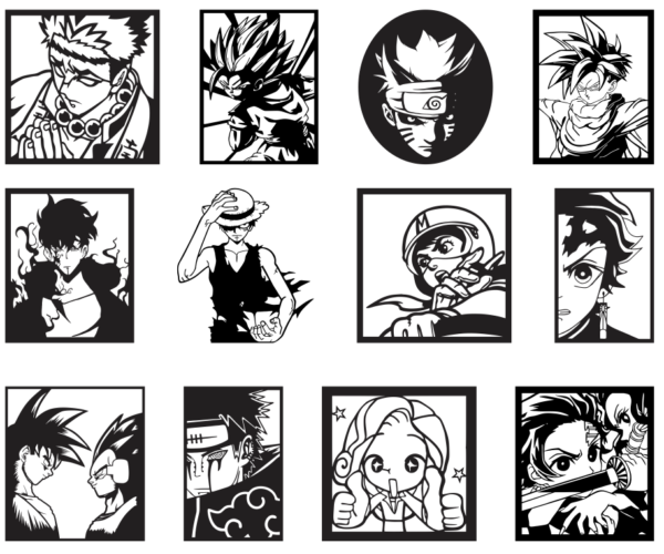 2024-01-29 (13) 110 Anime Wall Decor Vector Pack - Laser Cut & CNC Files (CDR, DXF, SVG, EPS, AI)