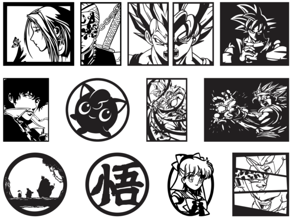 2024-01-29 (14) 110 Anime Wall Decor Vector Pack - Laser Cut & CNC Files (CDR, DXF, SVG, EPS, AI)