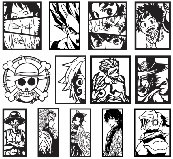 2024-01-29 (15) 110 Anime Wall Decor Vector Pack - Laser Cut & CNC Files (CDR, DXF, SVG, EPS, AI)