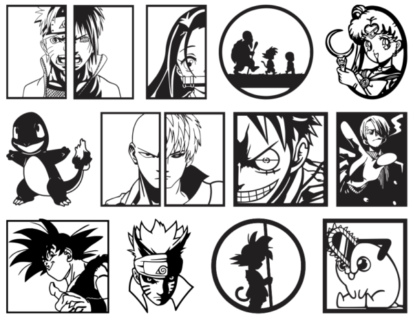 2024-01-29 (16) 110 Anime Wall Decor Vector Pack - Laser Cut & CNC Files (CDR, DXF, SVG, EPS, AI)