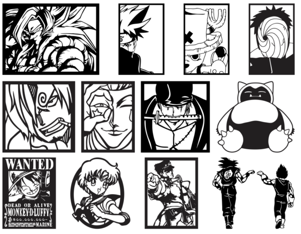 2024-01-29 (17) 110 Anime Wall Decor Vector Pack - Laser Cut & CNC Files (CDR, DXF, SVG, EPS, AI)