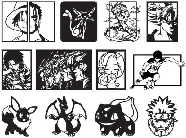 2024-01-29 (18) 110 Anime Wall Decor Vector Pack - Laser Cut & CNC Files (CDR, DXF, SVG, EPS, AI)