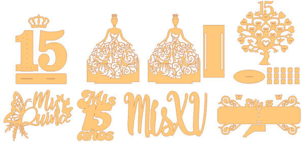 2024-02-20 (11) 100 Diseños Mis 15 Años Vector Pack - Laser Cut & CNC Files (CDR, DXF, SVG, EPS, AI)