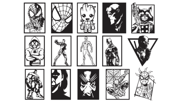 2024-06-30 (10) 110 Superheroes Wall Decor Vector Pack - Laser Cut & CNC Files (CDR, DXF, SVG, EPS, AI, STL)