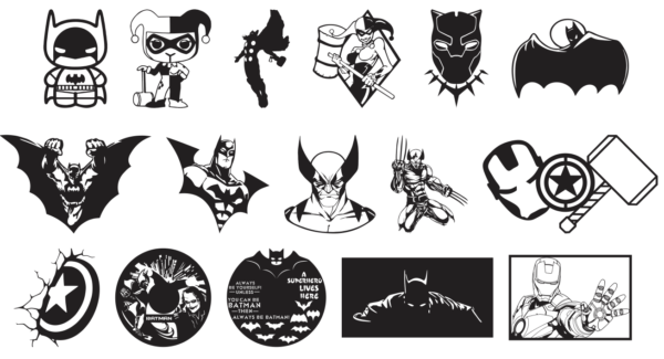 2024-06-30 (11) 110 Superheroes Wall Decor Vector Pack - Laser Cut & CNC Files (CDR, DXF, SVG, EPS, AI, STL)