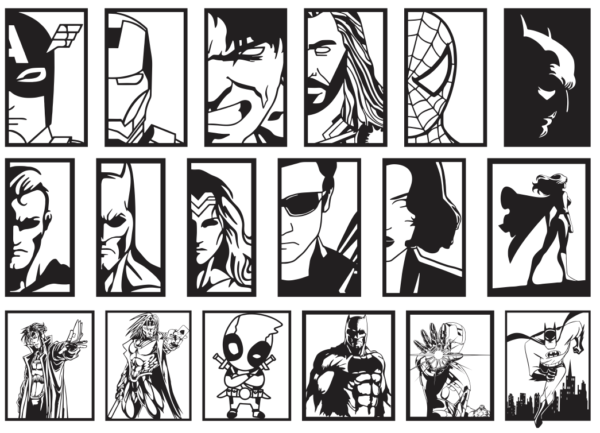 2024-06-30 (3) 110 Superheroes Wall Decor Vector Pack - Laser Cut & CNC Files (CDR, DXF, SVG, EPS, AI, STL)