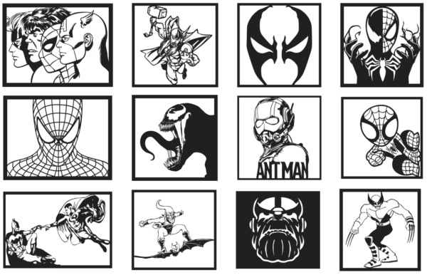 2024-06-30 (5) 110 Superheroes Wall Decor Vector Pack - Laser Cut & CNC Files (CDR, DXF, SVG, EPS, AI, STL)