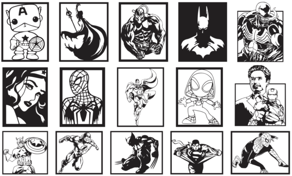 2024-06-30 (6) 110 Superheroes Wall Decor Vector Pack - Laser Cut & CNC Files (CDR, DXF, SVG, EPS, AI, STL)