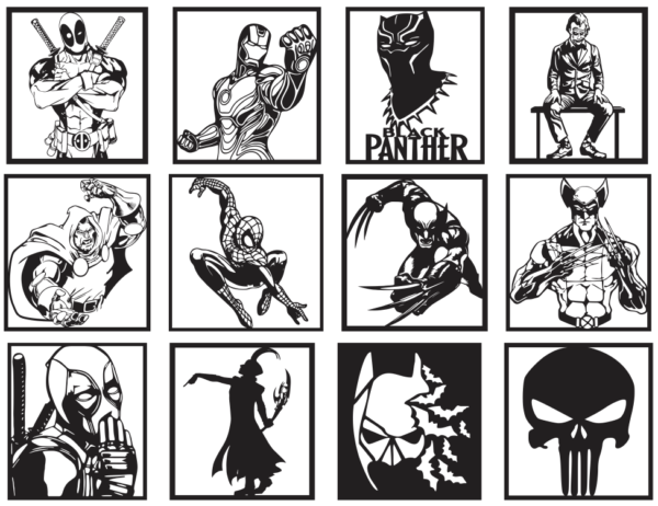 2024-06-30 (7) 110 Superheroes Wall Decor Vector Pack - Laser Cut & CNC Files (CDR, DXF, SVG, EPS, AI, STL)