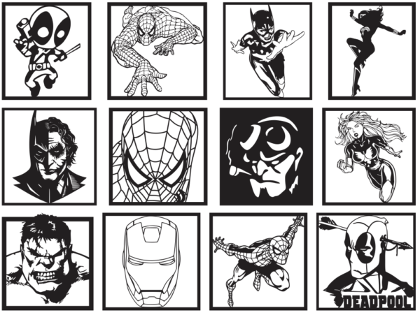 2024-06-30 (8) 110 Superheroes Wall Decor Vector Pack - Laser Cut & CNC Files (CDR, DXF, SVG, EPS, AI, STL)