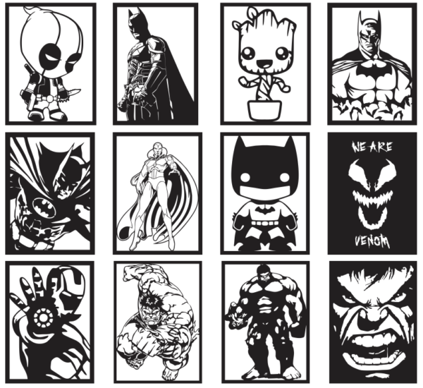 2024-06-30 (9) 110 Superheroes Wall Decor Vector Pack - Laser Cut & CNC Files (CDR, DXF, SVG, EPS, AI, STL)