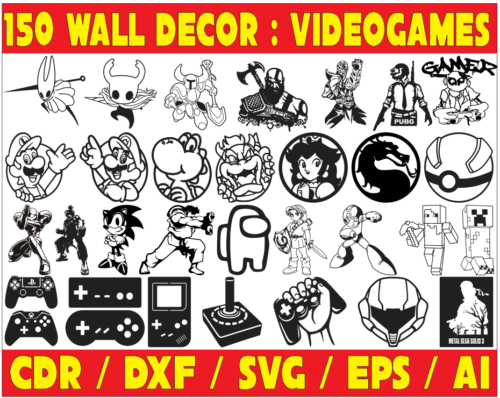 2024-12-15 (1) 150 Videogames Wall Decor Vector Pack - Laser Cut & CNC Files (CDR, DXF, SVG, EPS, AI)
