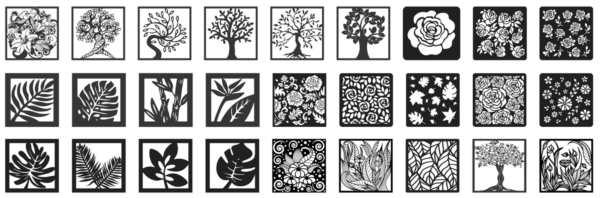 2025-02-08 (4) 210 Flowers & Leaves Wall Decor Vector Pack - Laser Cut & CNC Files (CDR, DXF, SVG, EPS, AI, STL)