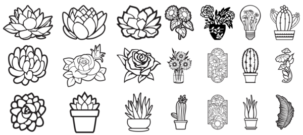 2025-02-08 (7) 210 Flowers & Leaves Wall Decor Vector Pack - Laser Cut & CNC Files (CDR, DXF, SVG, EPS, AI, STL)