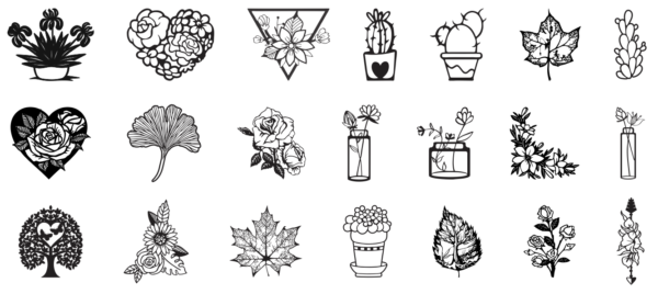 2025-02-08 (9) 210 Flowers & Leaves Wall Decor Vector Pack - Laser Cut & CNC Files (CDR, DXF, SVG, EPS, AI, STL)