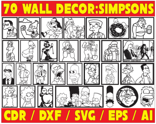 70 Simpsons Wall Decor Vector Pack - Laser Cut & CNC Files (CDR, DXF, SVG, EPS, AI)