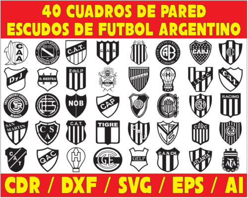 40 Cuadros Escudos futbol Argentino Vector Pack - Laser Cut & CNC Files (CDR, DXF, SVG, EPS, AI)