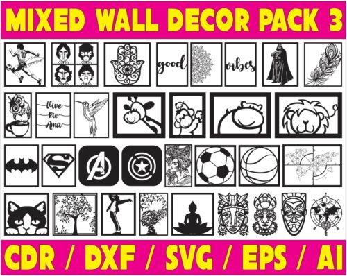 Mixed Wall Decor Pack 3 - Laser Cut & CNC Files (CDR, DXF, SVG, EPS, AI)