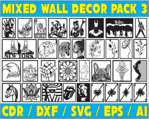Mixed Wall Decor Pack 4 - Laser Cut & CNC Files (CDR, DXF, SVG, EPS, AI)