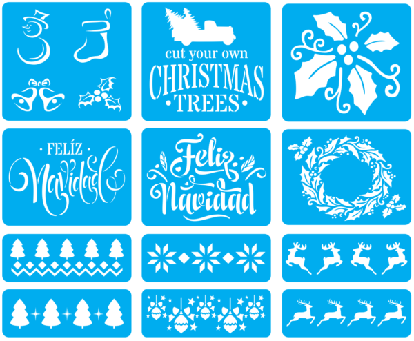 STENCILS NAVIDAD (8) 100 Christmas Stencil Vector Pack - Laser Cut & CNC Files (CDR, DXF, SVG, EPS, AI)