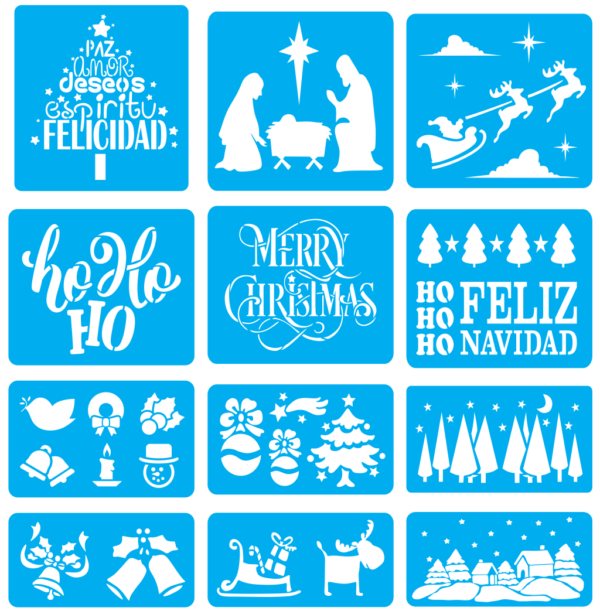 STENCILS NAVIDAD (9) 100 Christmas Stencil Vector Pack - Laser Cut & CNC Files (CDR, DXF, SVG, EPS, AI)