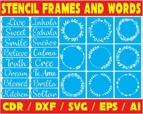 WEFFWEW Stencil Frames and Words Vector Pack - Laser Cut & CNC Files (CDR, DXF, SVG, EPS, AI)