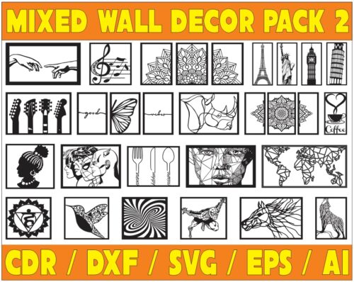 Mixed Wall Decor Pack 2 - Laser Cut & CNC Files (CDR, DXF, SVG, EPS, AI)