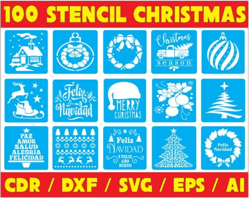 cats 100 Christmas Stencil Vector Pack - Laser Cut & CNC Files (CDR, DXF, SVG, EPS, AI)