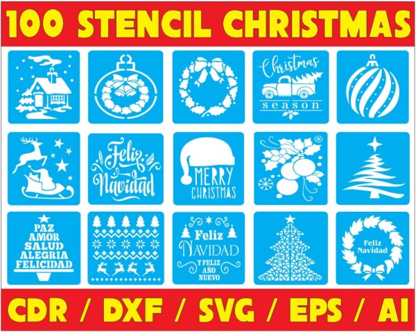 cats 100 Christmas Stencil Vector Pack - Laser Cut & CNC Files (CDR, DXF, SVG, EPS, AI)