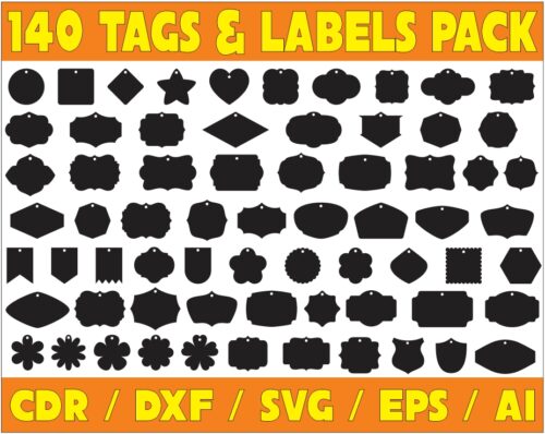 cats (3) 140 Tags & Labels Vector Pack - Laser Cut & CNC Files (CDR, DXF, SVG, EPS, AI)