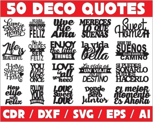 50 Decorative Quotes Vector Pack - Laser Cut & CNC Files (CDR, DXF, SVG, EPS, AI)