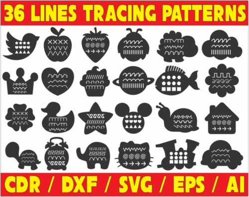 36 Lines Tracing Patterns Vector Pack - Laser Cut & CNC Files (CDR, DXF, SVG, EPS, AI)