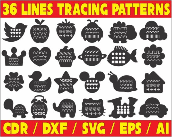 cats 36 Lines Tracing Patterns Vector Pack - Laser Cut & CNC Files (CDR, DXF, SVG, EPS, AI)