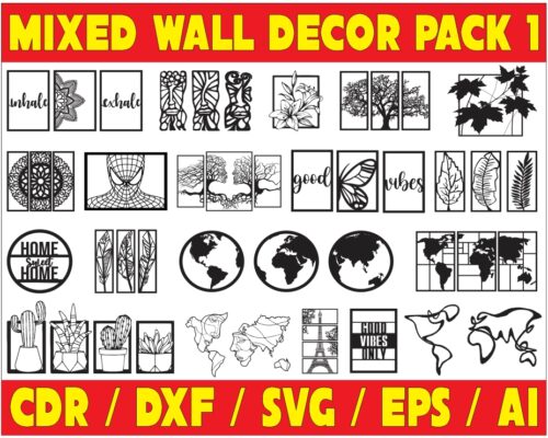 Mixed Wall Decor Pack 1 - Laser Cut & CNC Files (CDR, DXF, SVG, EPS, AI)