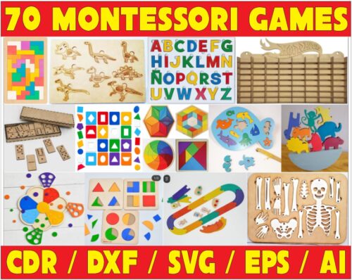 70 Montessori Educational Games Vector Pack - Laser Cut & CNC Files (CDR, DXF, SVG, EPS, AI)