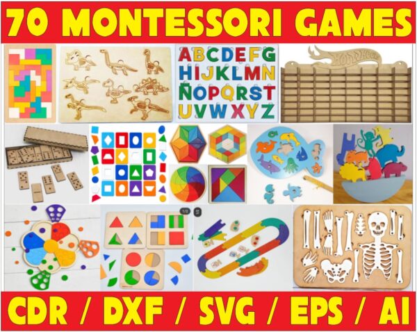 70 Montessori Educational Games Vector Pack - Laser Cut & CNC Files (CDR, DXF, SVG, EPS, AI)