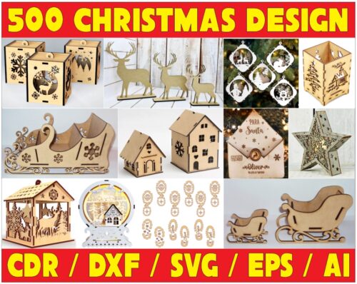 500 Christmas Design Vector Pack - Laser Cut & CNC Files (CDR, DXF, SVG, EPS, AI)